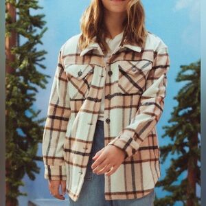 RSQ Girls Brown Plaid Shacket Size Medium